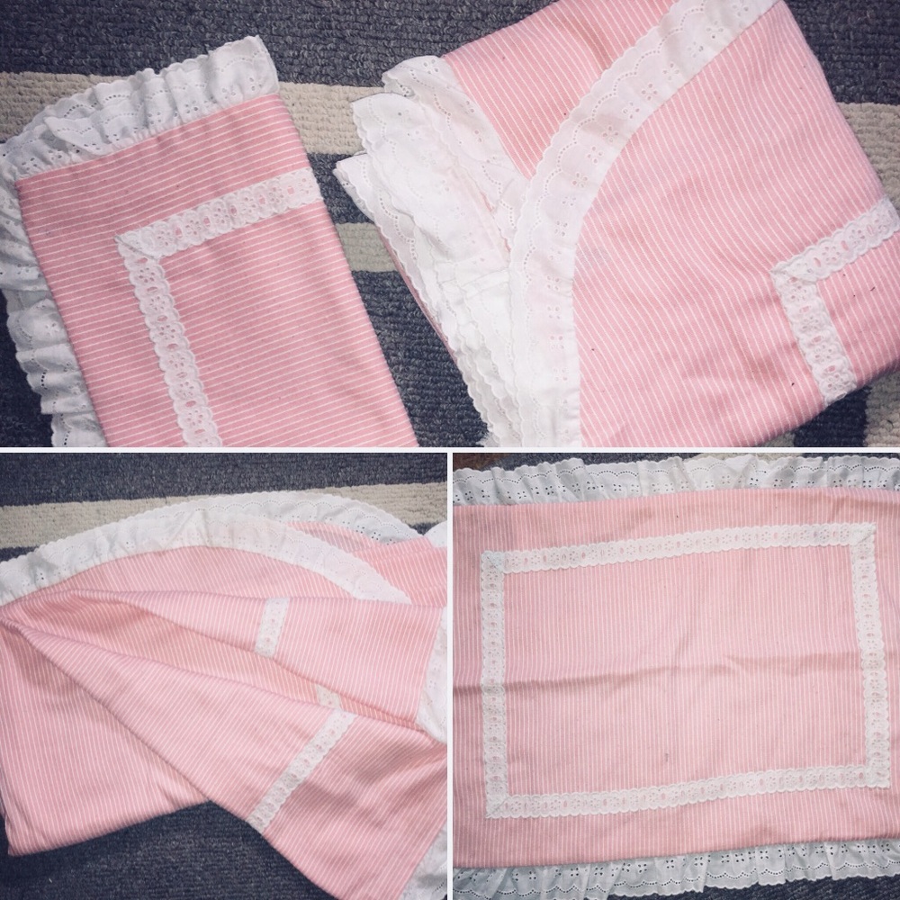 Sears pink striped twin full bed spread